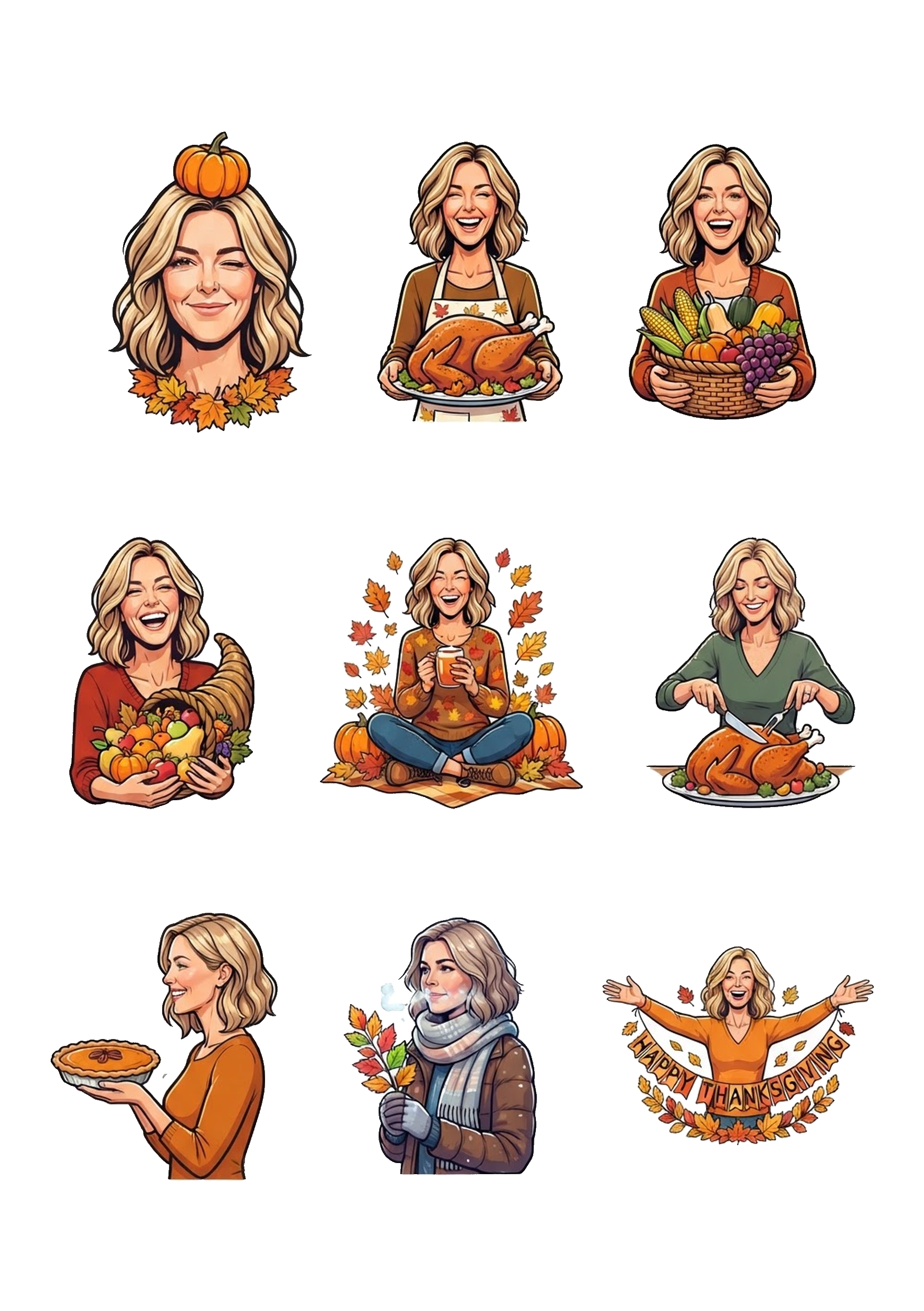 Thanksgiving Day style sticker pack made from the sample photo
