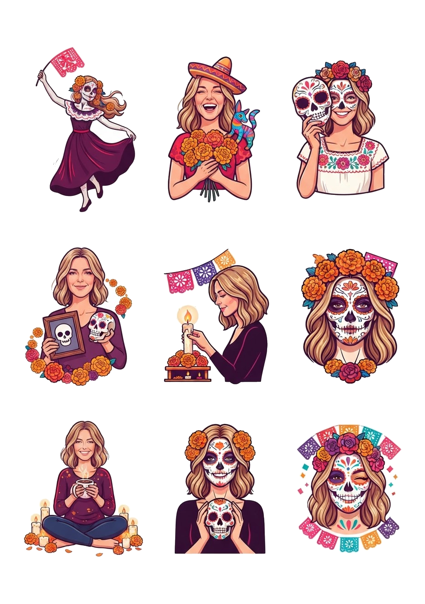 Día de los Muertos style sticker pack made from the sample photo